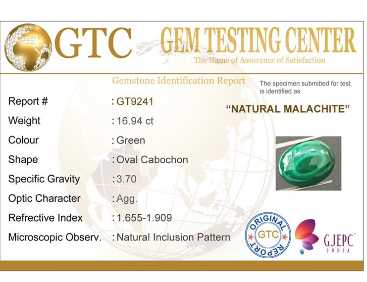 16.94 ct Natural Certified Malachite stone